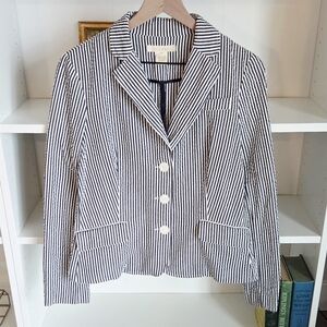 Sandro Paris Womens Navy White Striped Seersucker Blazer Jacket Size Medium